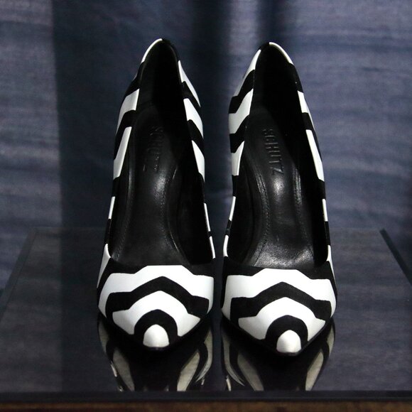 Schutz Gilberta Maxi Zig Black And White Stiletto Heels 8.5 - Picture 1 of 4